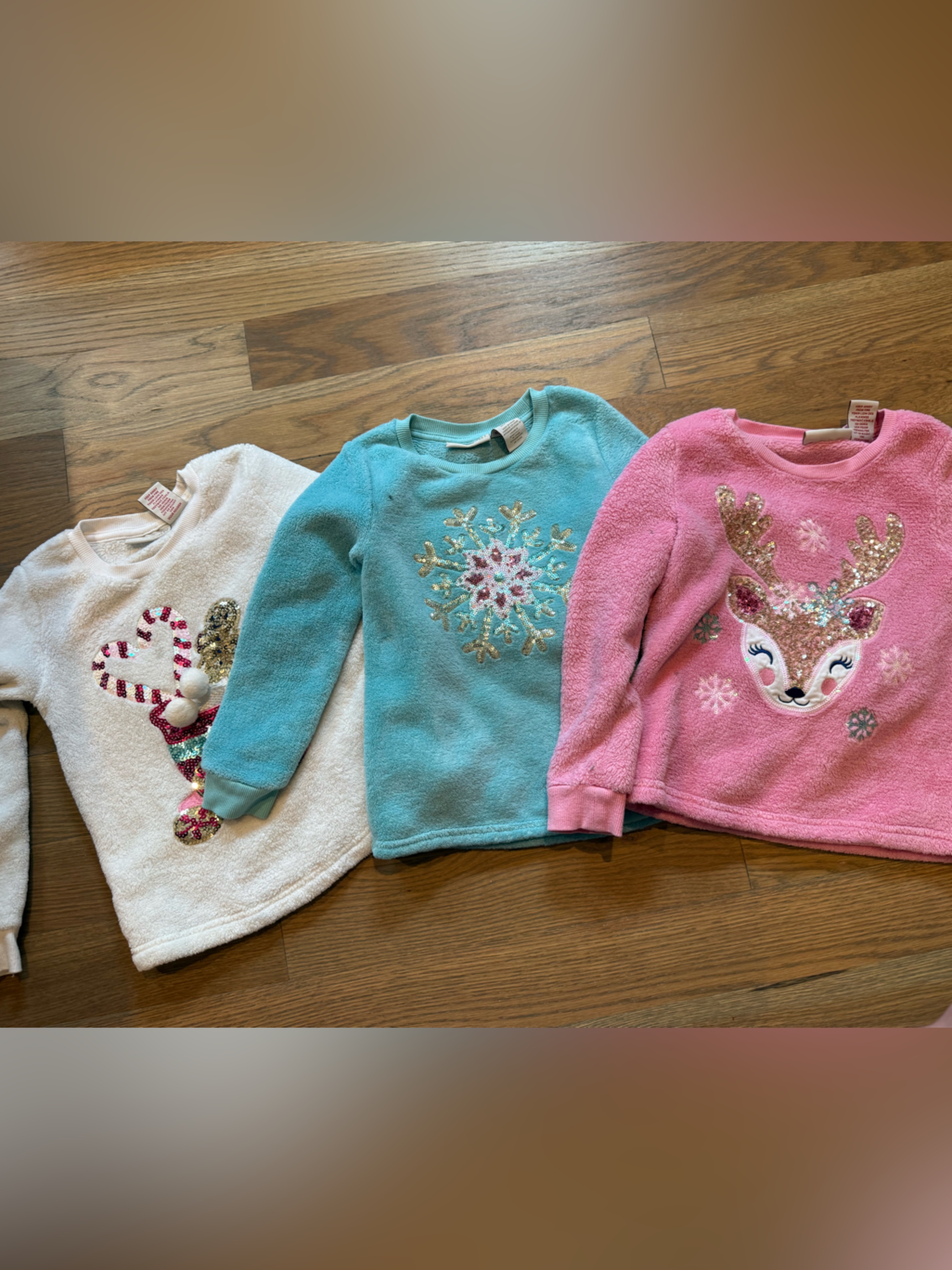 Cynthia Rowley Girls Plush Holiday Sweatshirt Trio - Pink, Aquamarine, Cream